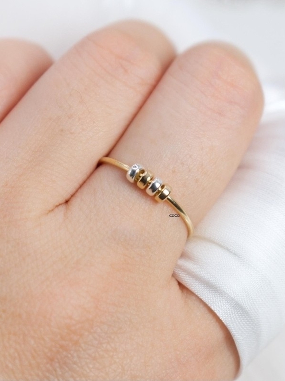 Gold Minimalist Fidget Ring - Silver & Gold Beads